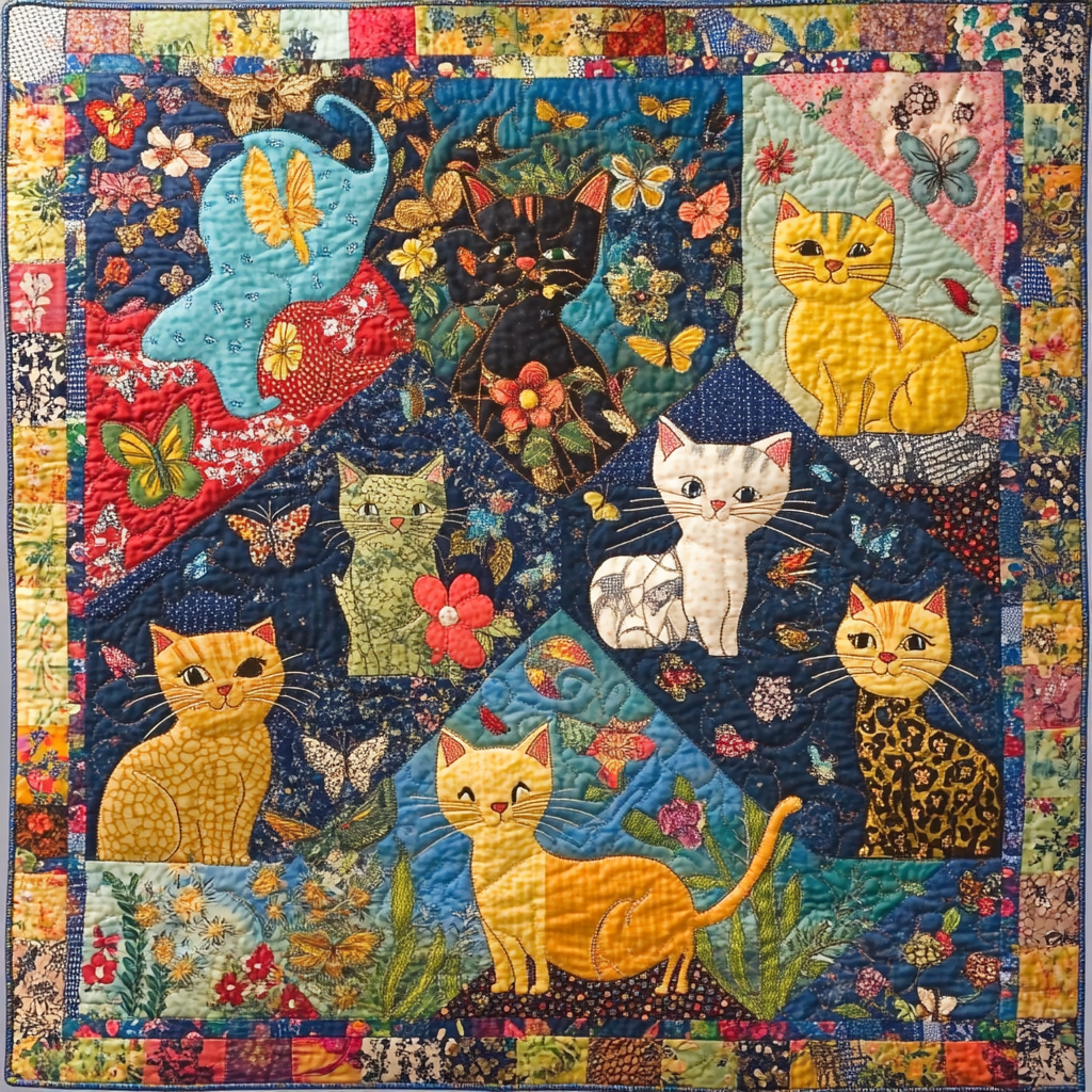 Meow Kingdom Quilted Blanket Novelty Gifts For Cat Lovers