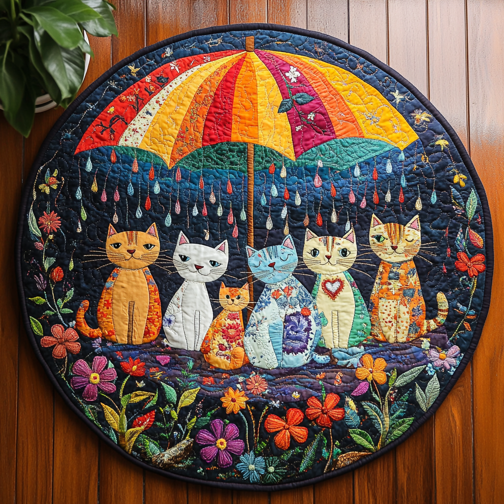 Meow Magic Quilted Round Mat Foyer Decor Ideas Cat Xmas Gifts
