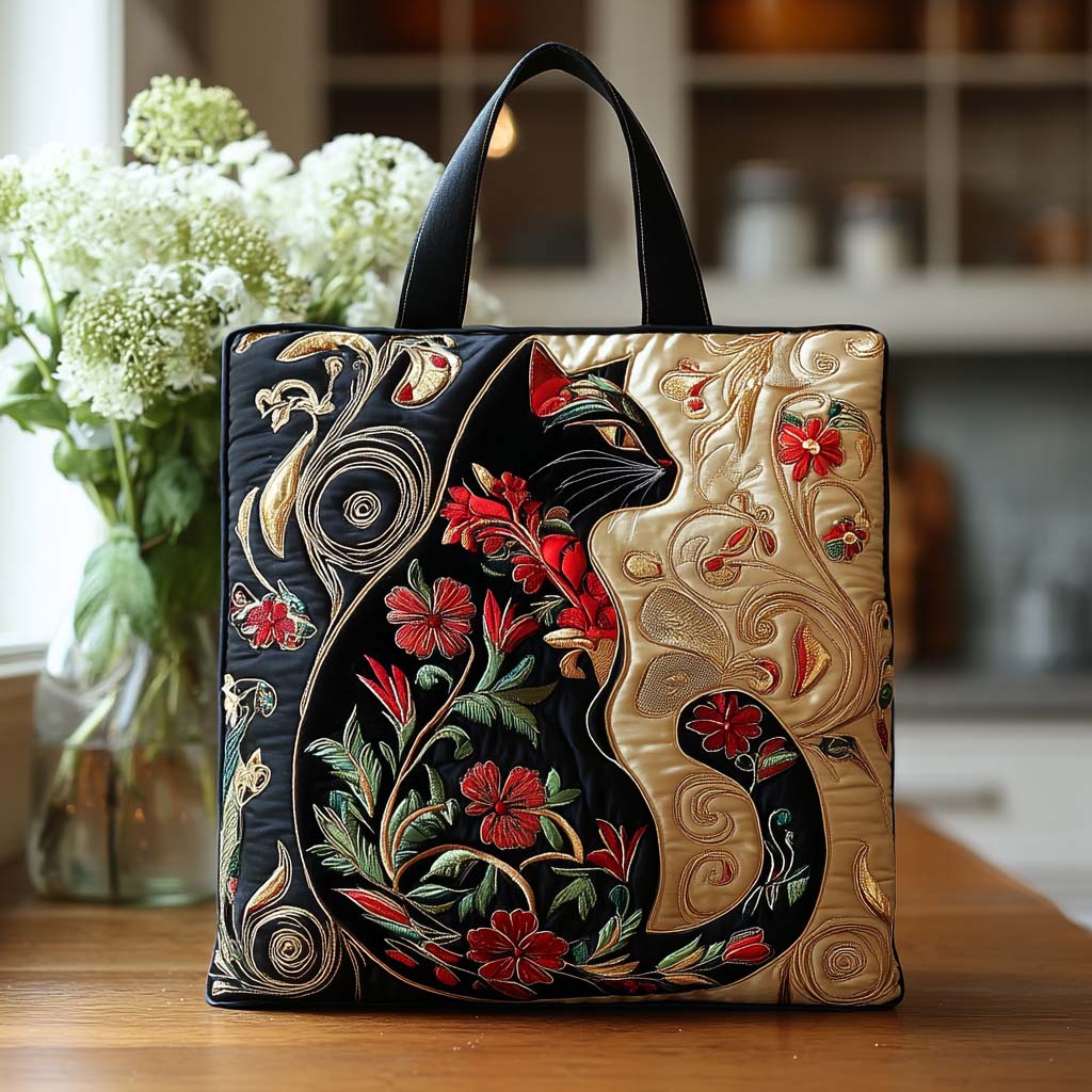 Meow Magic Quilted Tote Bag Cat Christmas Gifts