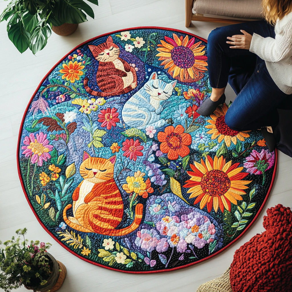 Meow Magic Spot Quilted Round Mat Front Door Idea Cat Friendly Christmas Decorations