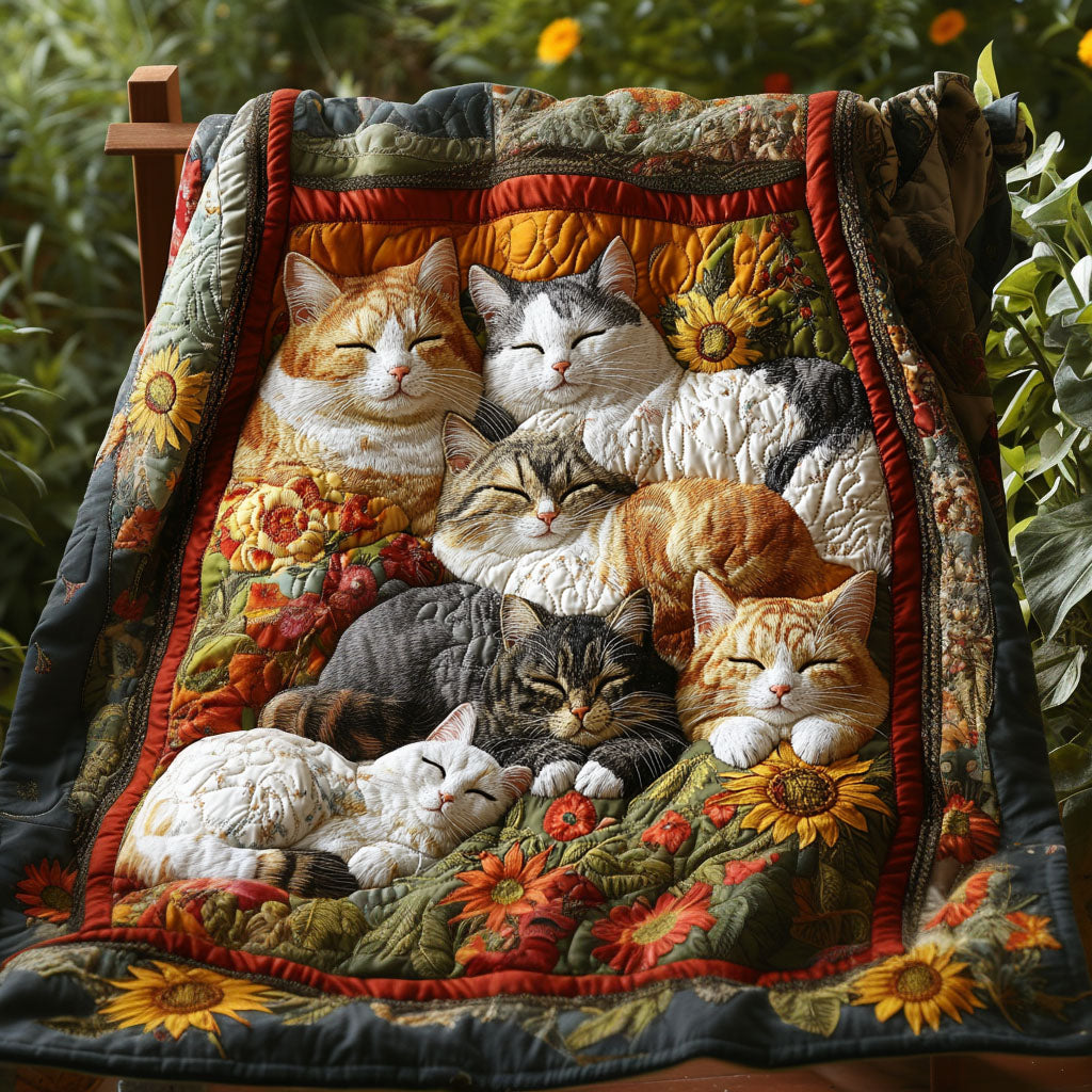 Meow Meadow Quilted Blanket Holiday Throw Blanket Black Cat Mom Gifts