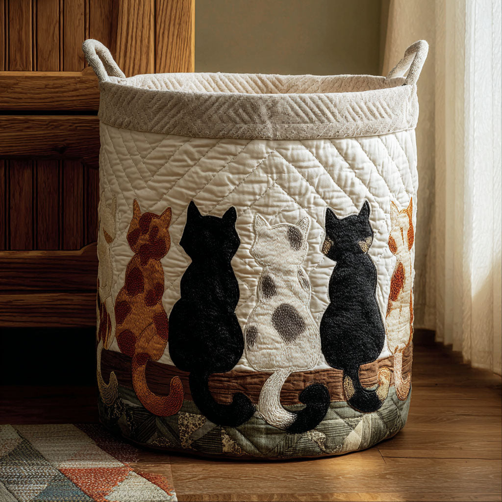 Meow Meadow Quilted Laundry Basket Lovely Quilted Laundry Basket Gift for Mom or Grandma