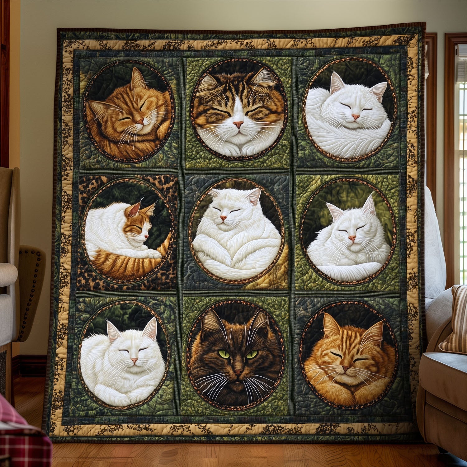 Meow Meadows Quilted Blanket Winter Decor Blanket Black Cat Gifts For Her