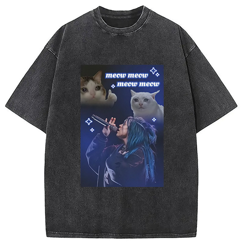 Meow Meow Meow Meme Washed T-Shirt Unique Aesthetic Fashion Tee Gifts For Brother
