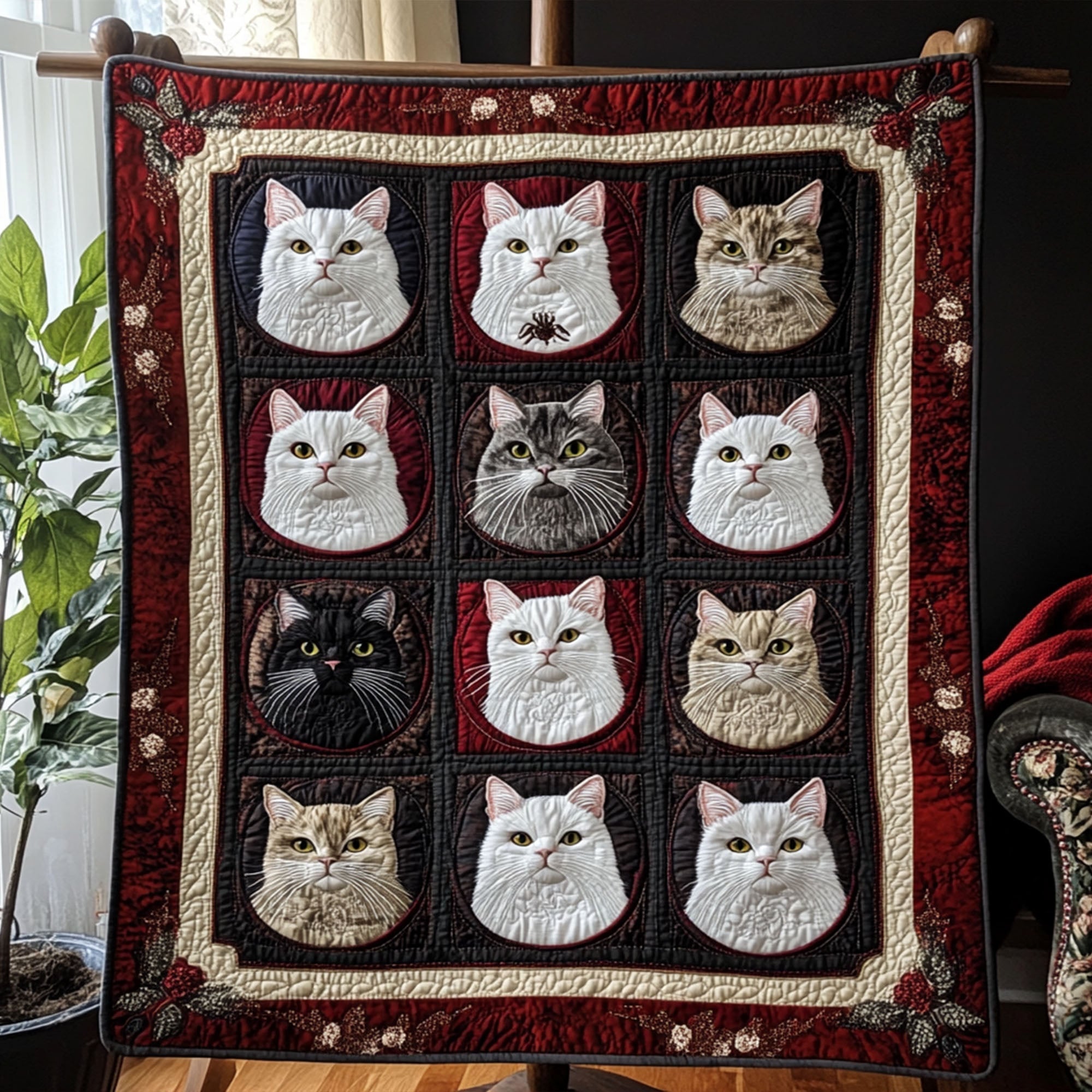 Meow Moods Quilted Blanket Nice Throw Blanket Gifts For Black Cat Lovers