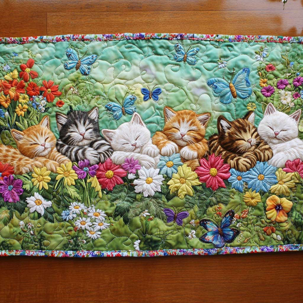 Meow Mosaic Quilted Table Runner Dinner Table Decor Good Cat Gifts