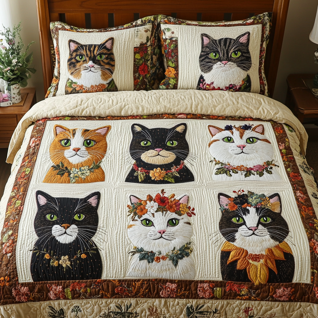 Meow Nest Quilted Bedding Set Holiday Duvet Covers Christmas Gift Ideas For Cat Lovers