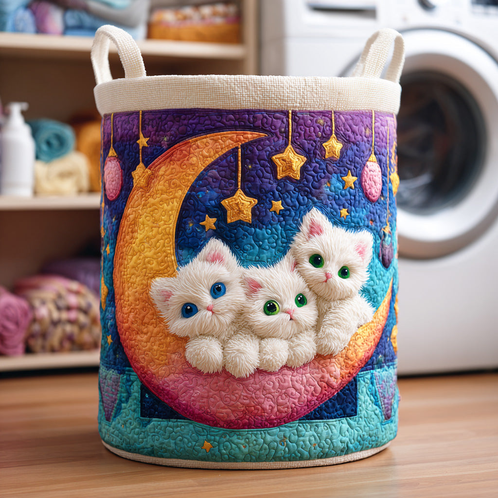 Meow Parade Quilted Laundry Basket Soft Quilted Laundry Basket for Daily Home Use