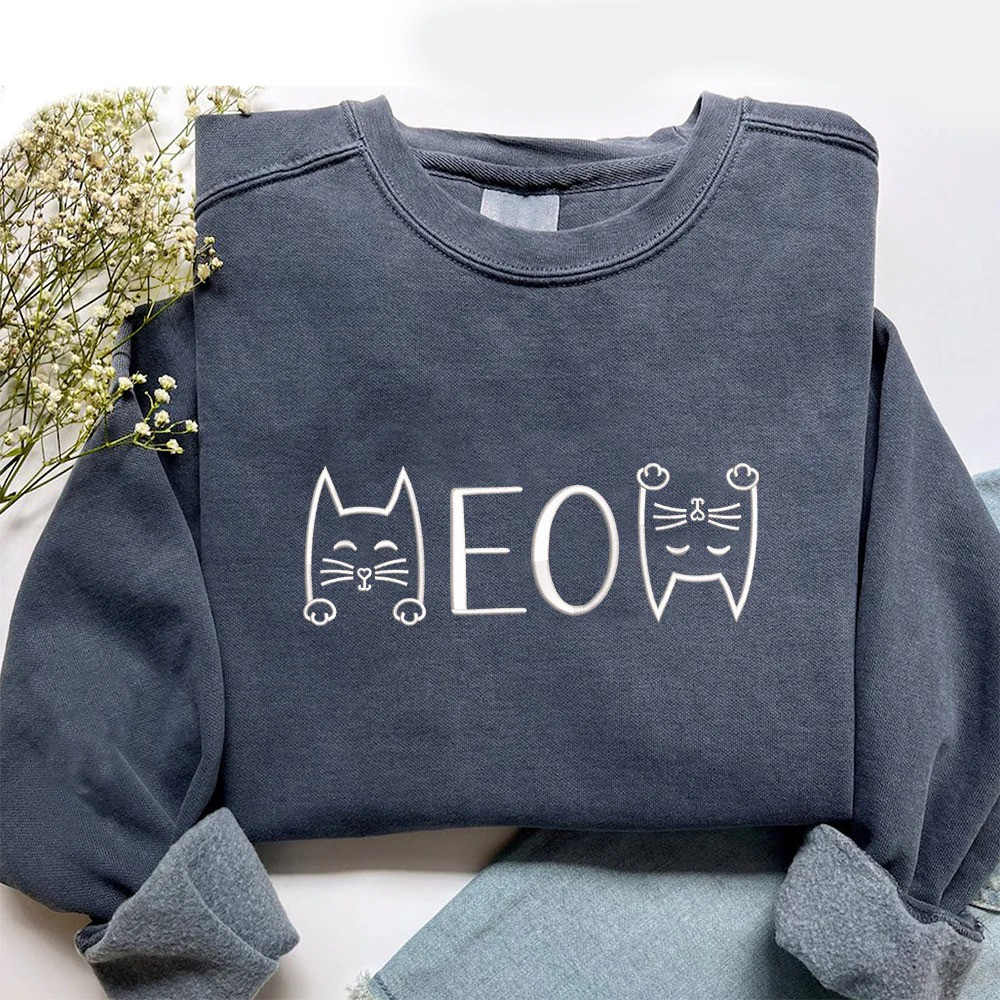 Meow Sweatshirt Cat Lover Crewneck Funny Pet Mom Gift for Her