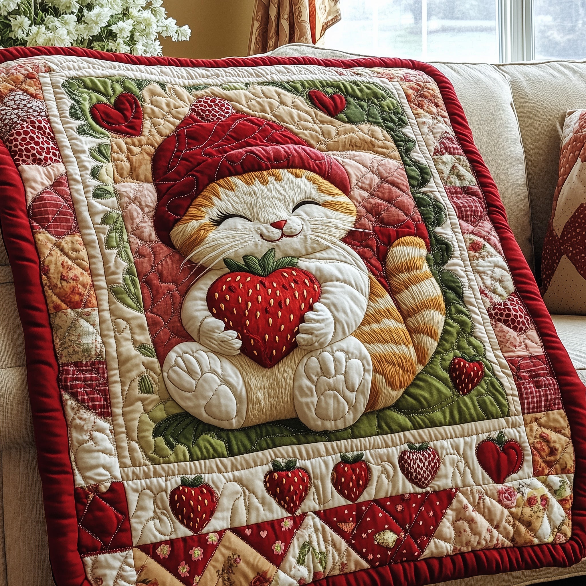 Meowberry Bliss Quilted Blanket Cute Bed BlanketPresents For Cat Lovers
