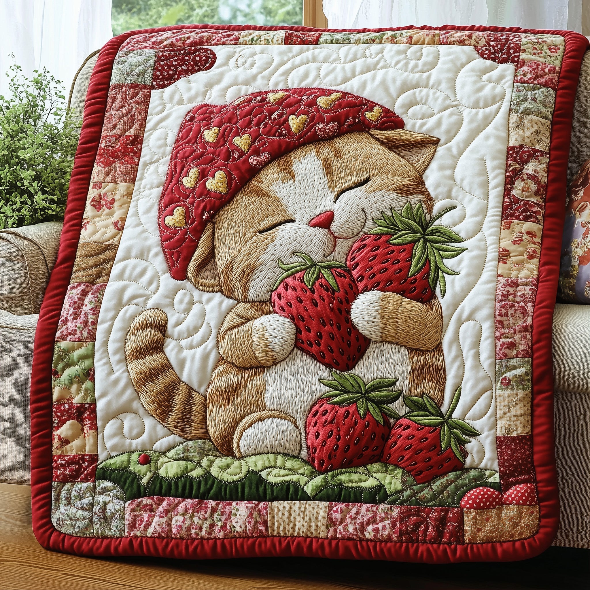 Meowberry Bliss Quilted Blanket Cute Bed BlanketUnique Cat Gifts Christmas