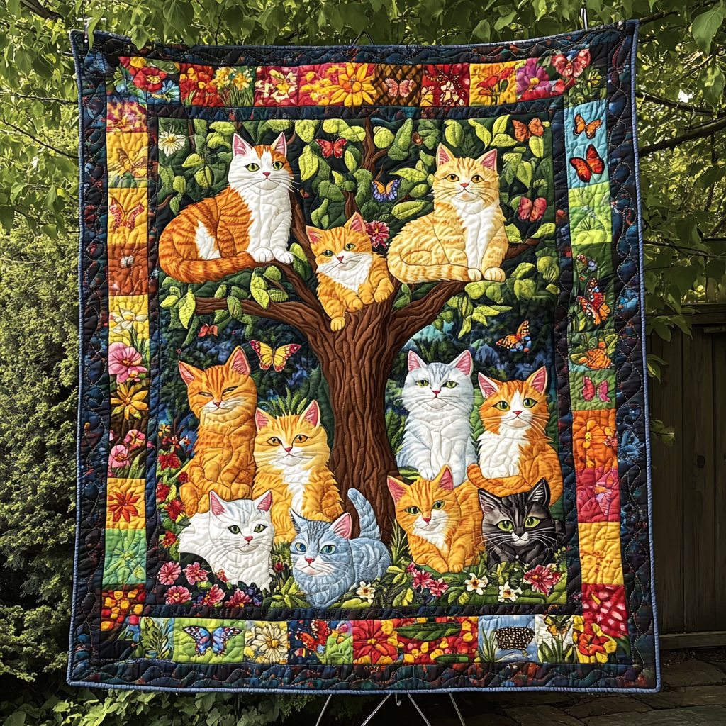Meowgical Garden Quilted Blanket Cute Blankets For Her