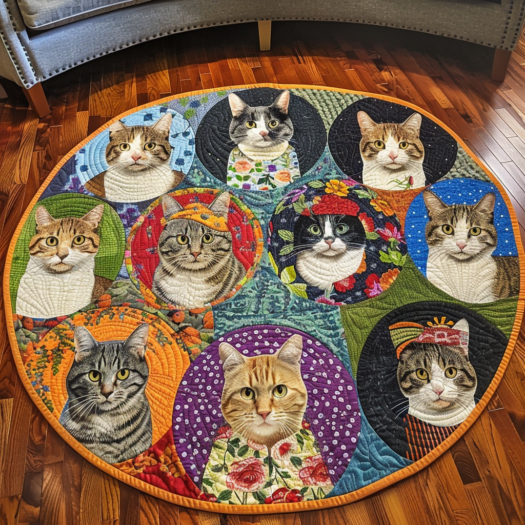 Meowgical Garden Quilted Round Mat Door Entrance Decor Christmas Presents For Cat Lovers
