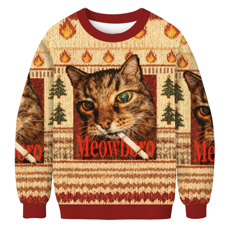 Meowlboro Smoking Cat Funny Christmas Ugly Sweatshirt Holiday Lounge Wear Top Gift Ideas Meowlboro Smoking Cat Funny Christmas Ugly Sweatshirt Holiday Lounge Wear Top Gift Ideas