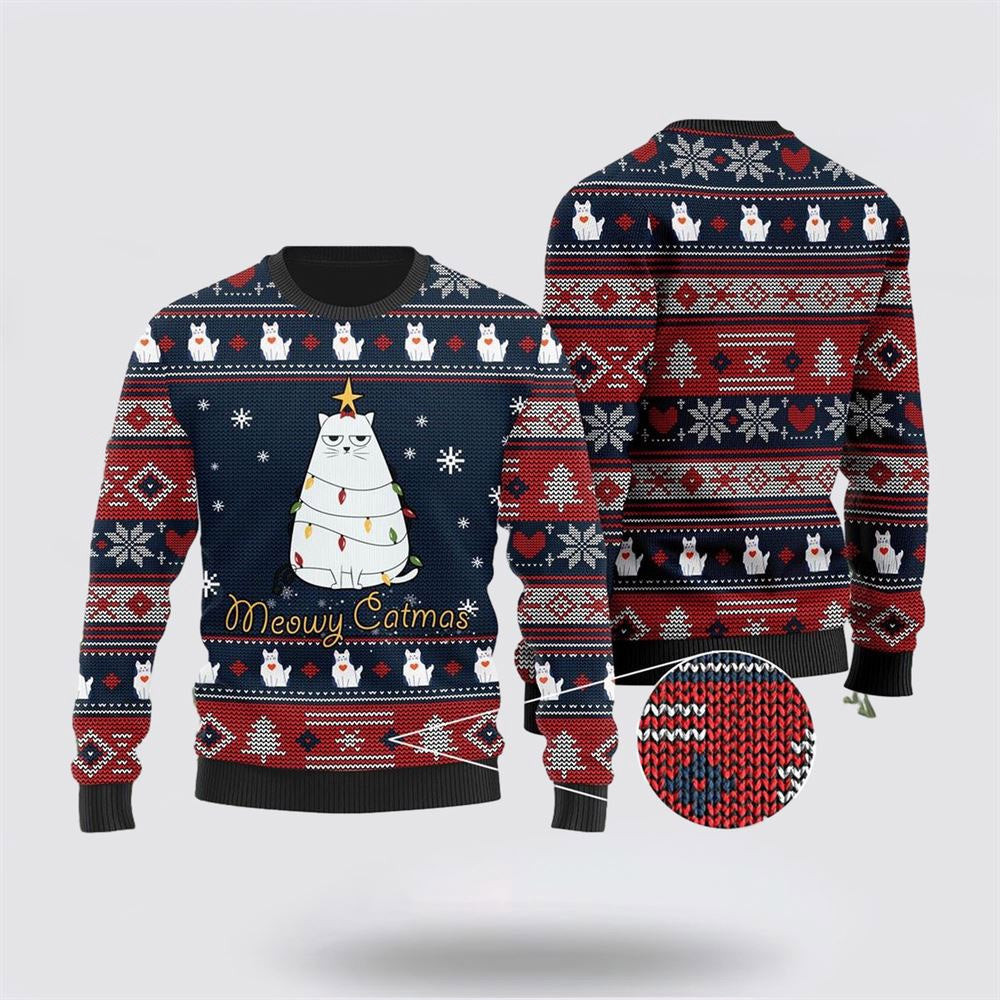 Meowy Catmas Christmas Grumpy Cat Ugly Sweater Christmas Unisex Sweater Funny Christmas Sweater