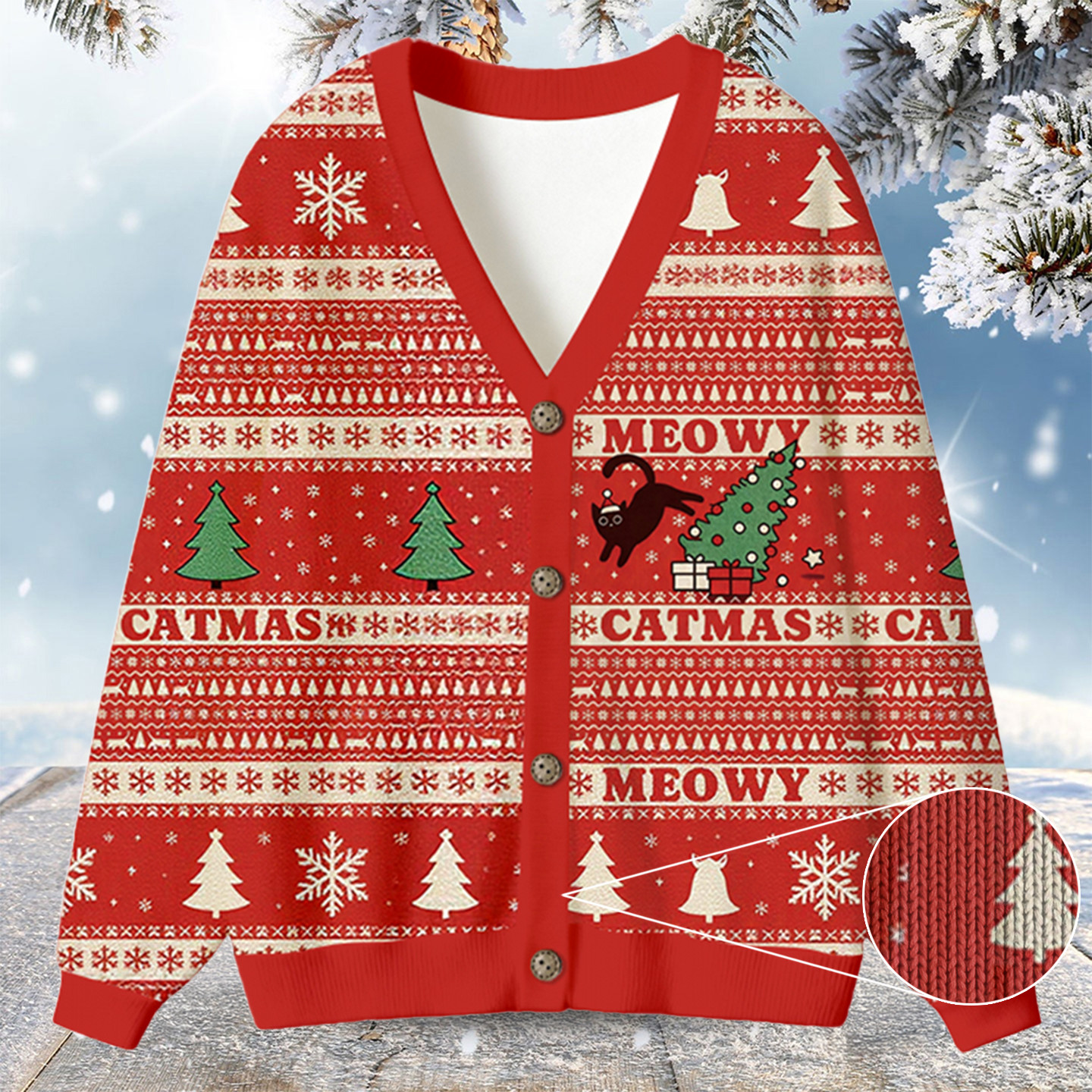 Meowy Catmas Christmas Ugly Cardigan Funny Xmas Clothes Cat Presents Christmas