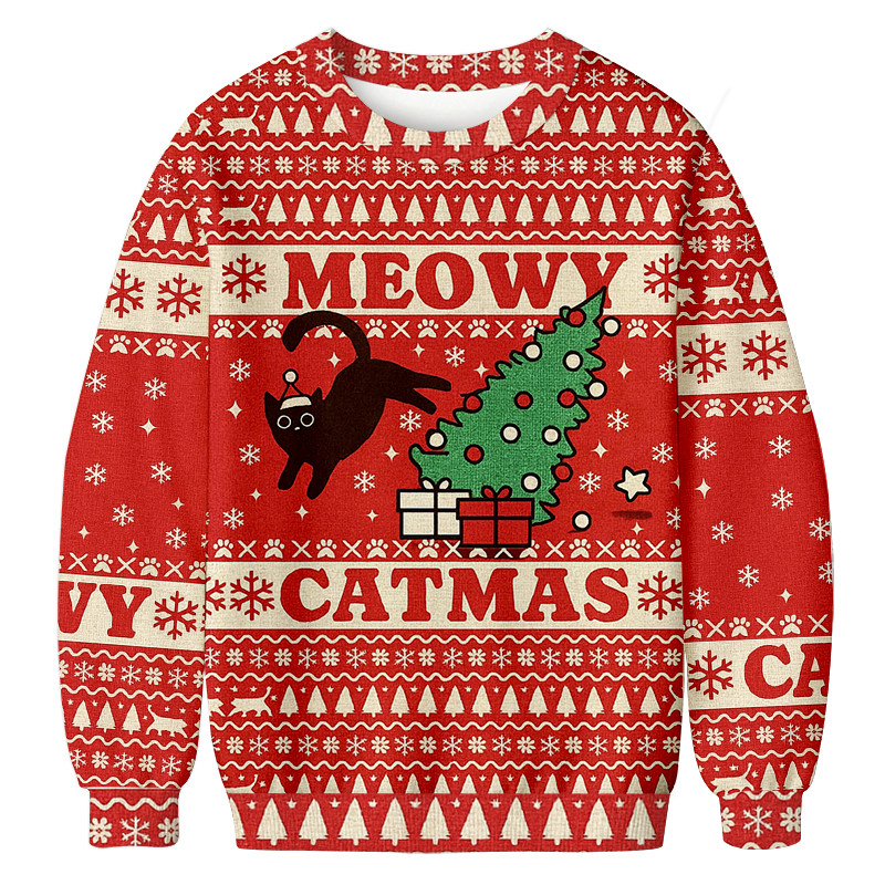 Meowy Catmas Christmas Ugly Sweater Holiday Clothing Xmas Gifts For Cat Owners