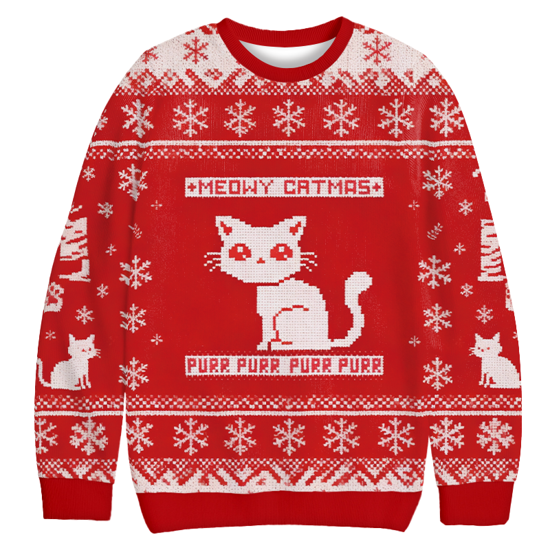 Meowy Catmas Christmas Ugly Sweatshirt Funny Xmas Party Outfit Gift Ideas