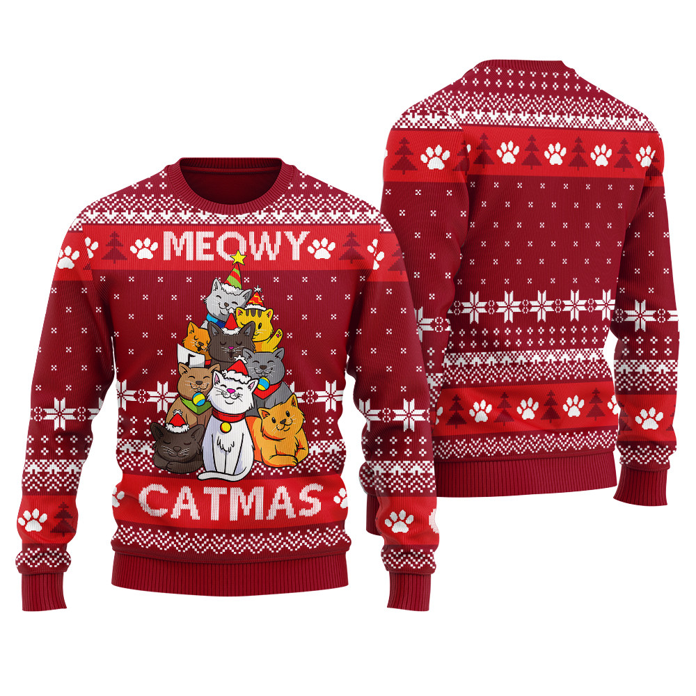 Meowy Catmas Funny Cat Ugly Christmas Sweater Women Unique Holiday Merch Gift for Home and Family