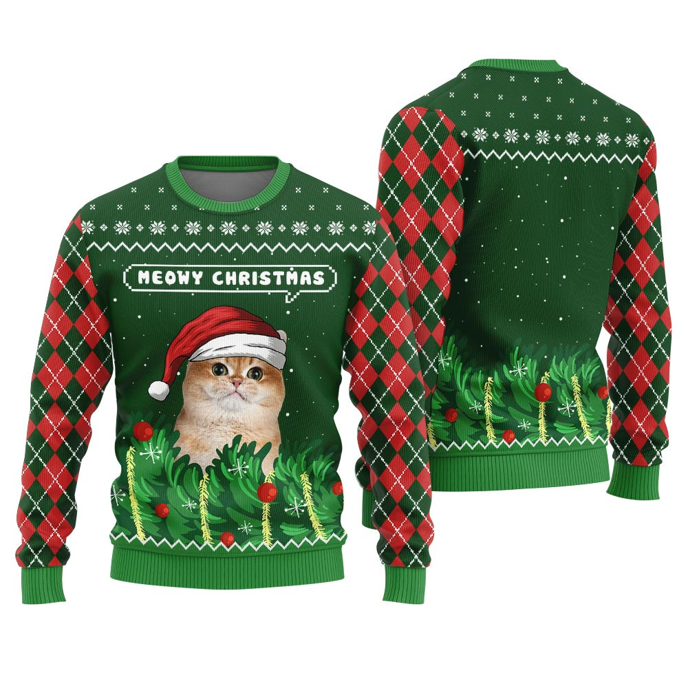 Meowy Christmas Cat Dad Christmas Sweater Exclusive Holiday Sweater Merch for Gift Giving