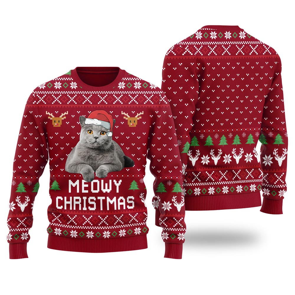 Meowy Christmas Custom Cat Christmas Sweater Cardinal Red Family Gifts For Christmas
