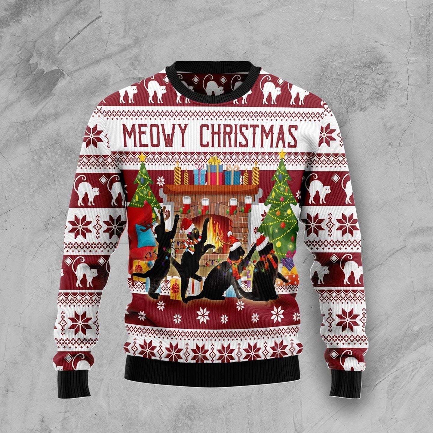 Meowy Christmas Naughty Cat Ugly Christmas Sweater Holiday Jumper Gifts For Cat Lovers