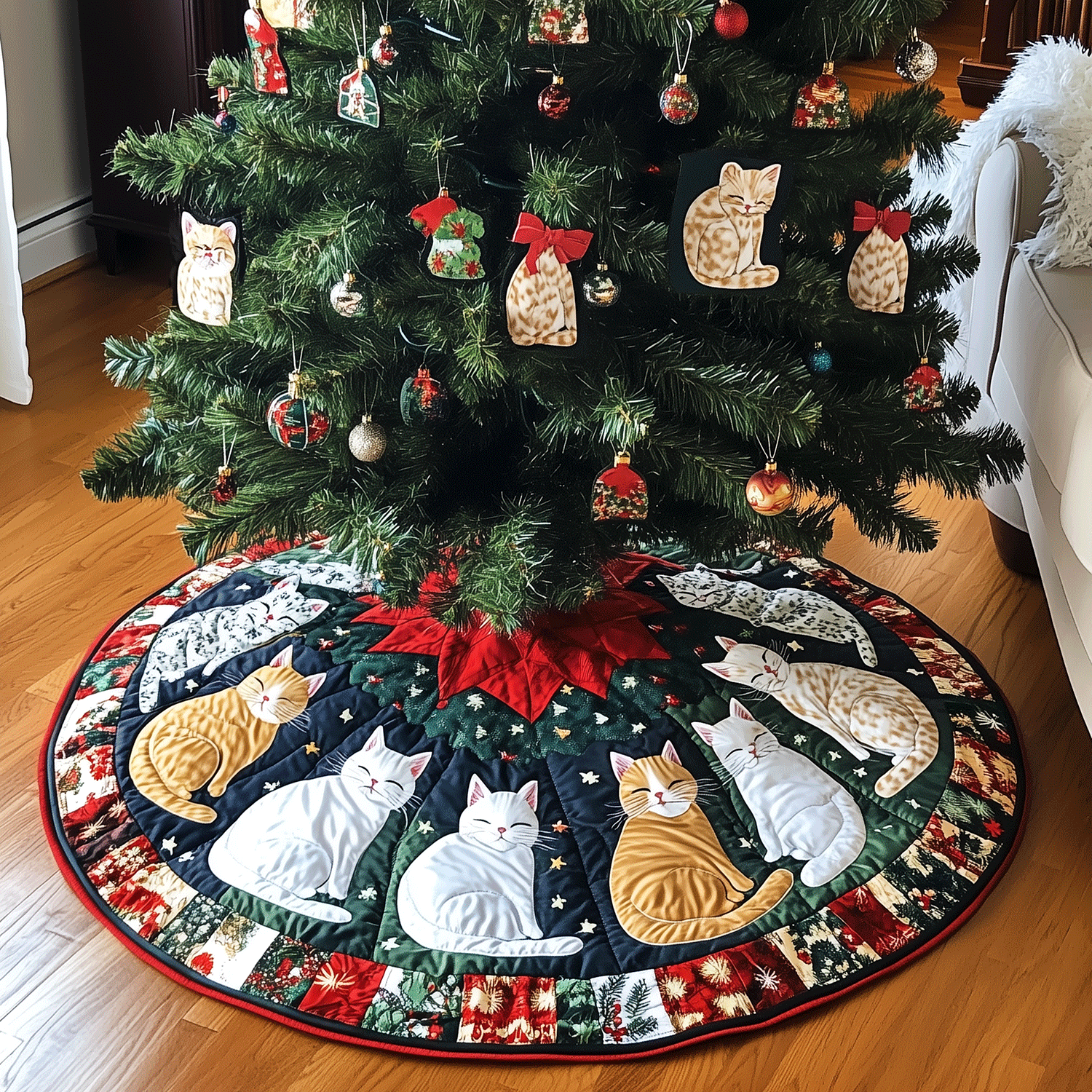 Meowy Christmas Quilted Christmas Tree Skirt Christmas Tree Skirt Gift That Brings Joy