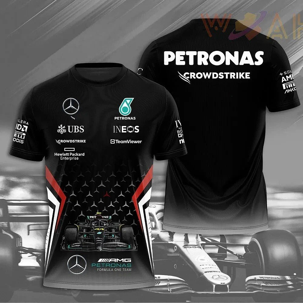 Mercedes AMG Racing F1 2025 Black T-Shirt Racing Merch Gift Ideas For Racing Fans