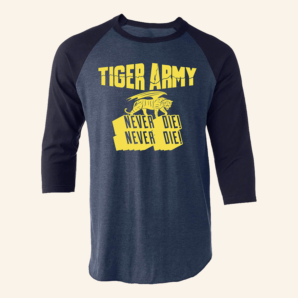 Merch Connection Raglan T-Shirt Tiger Army Double Never Die Shirt Xmas Presents For Him