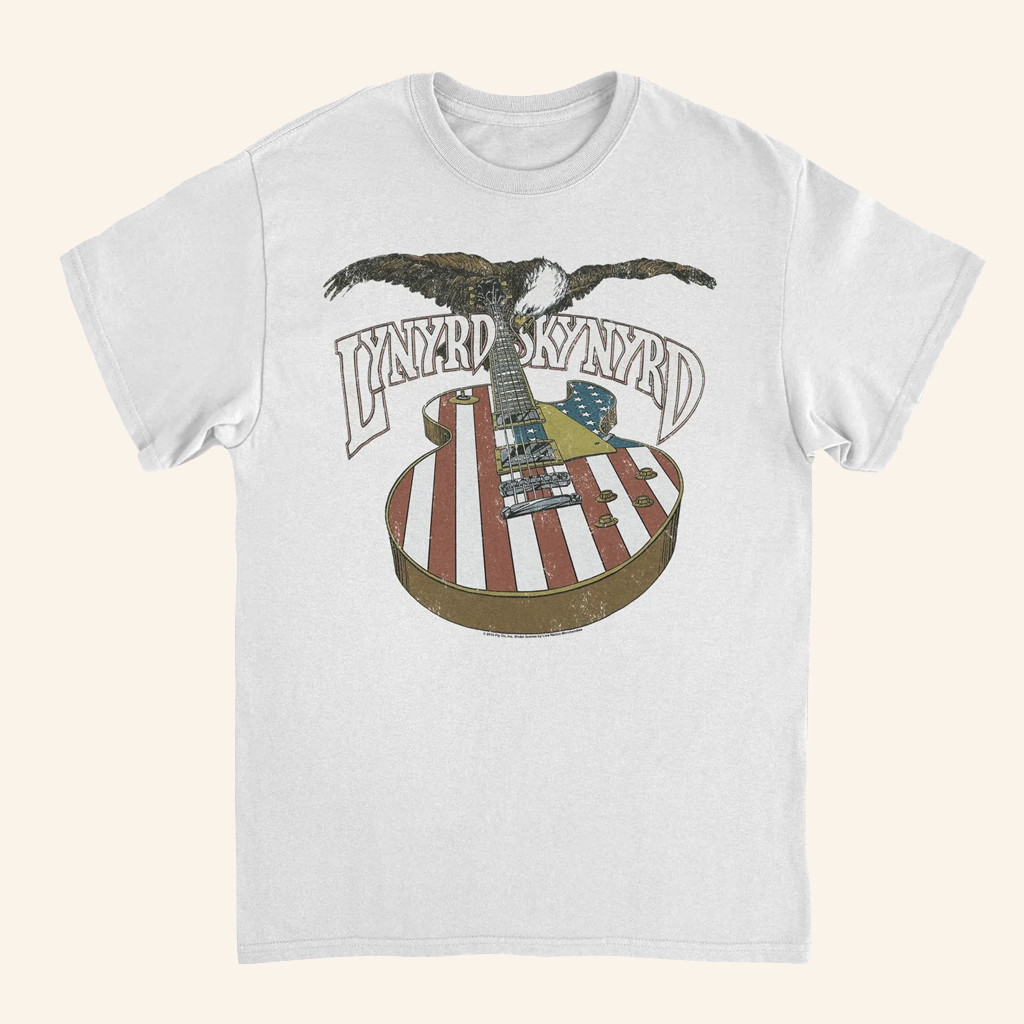 Merch Showroom Merch Lynyrd Skynyrd American Guitar And Eagle White T-Shirt Gifts For Him Merch Showroom Merch Lynyrd Skynyrd American Guitar And Eagle White T-Shirt Gifts For Him