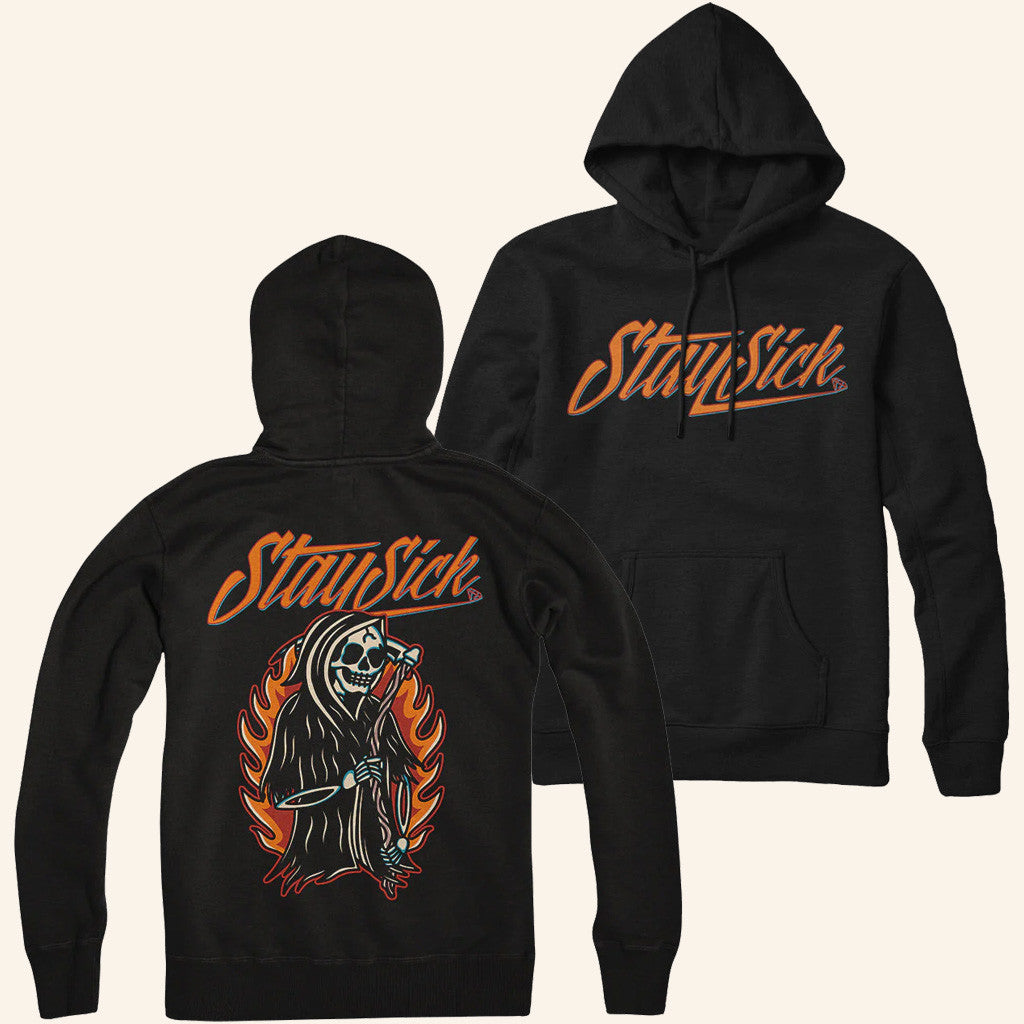 Merchnow Merch Stay Sick Clothing Reaper On Fire Black Hoodie Gifts For Besties Merchnow Merch Stay Sick Clothing Reaper On Fire Black Hoodie Gifts For Besties