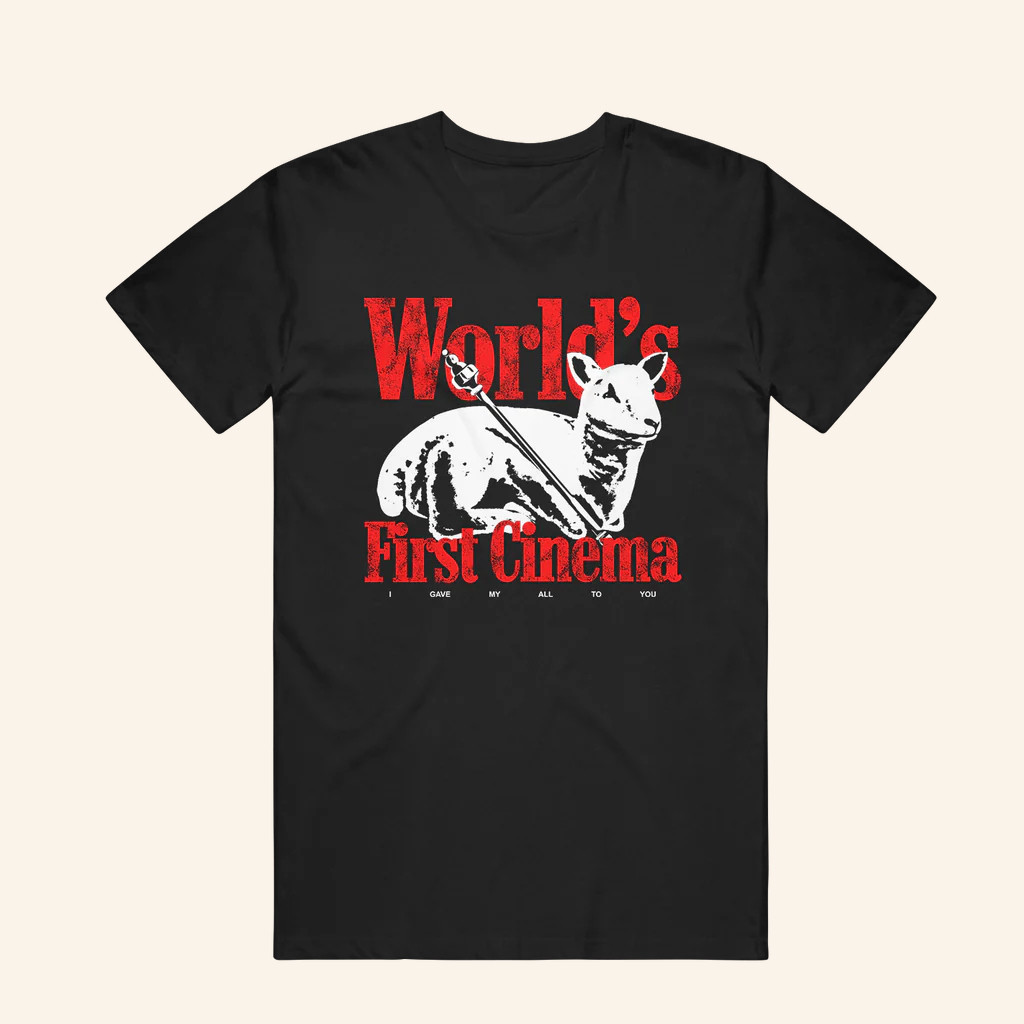 Merchnow Merch World's First Cinema Sheep Black T-Shirt Birthday Presents For Boyfriend