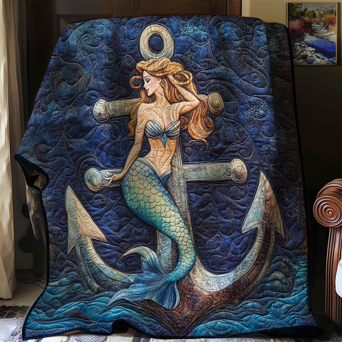 Mermaid Blue Anchor Quilt Blanket Best Throw Blanket Great Family Gifts For Christmas