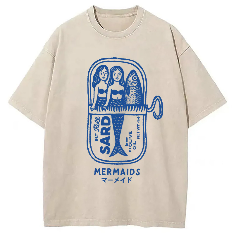 Mermaid Can Washed T-Shirt Casual Oversized Outfit Style Gifts For Besties Mermaid Can Washed T-Shirt Casual Oversized Outfit Style Gifts For Besties