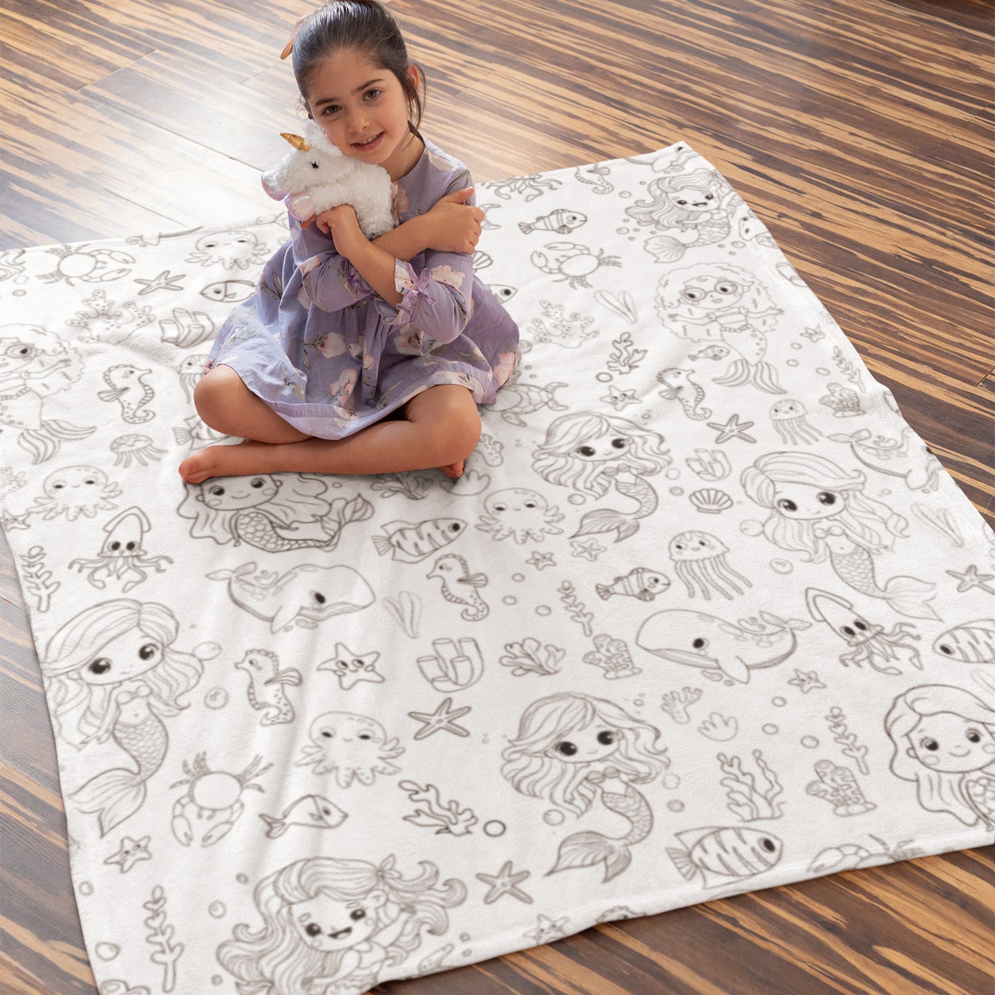 Mermaid Doodle Blanket- Gift for Kids Mermaid Doodle Blanket- Gift for Kids