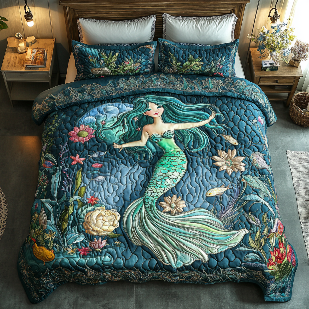 Mermaid Dream Quilted Bedding Set Bedroom Decor Ideas Gift For Mermaid Lover