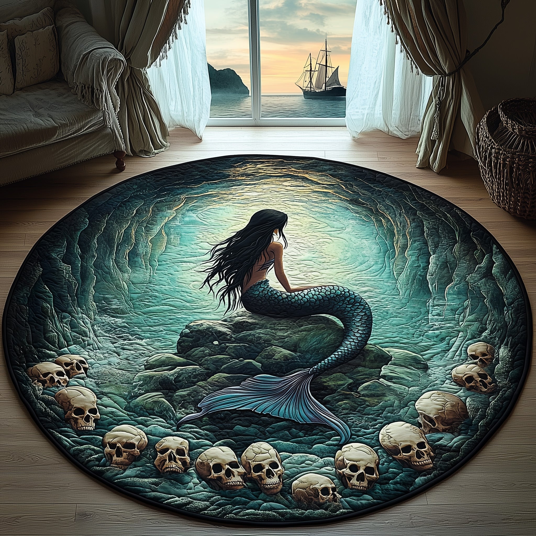 Mermaid Of Shadows Quilted Round Mat Gift For Girlfriend