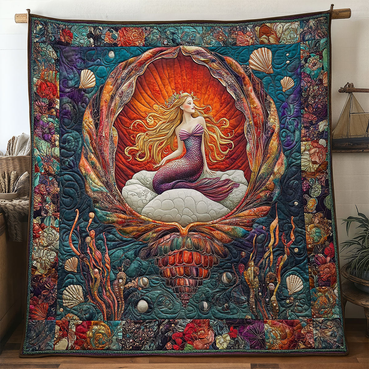 Mermaid Shell Quilted Blanket Throws For Couch Father In Law Gifts Christmas