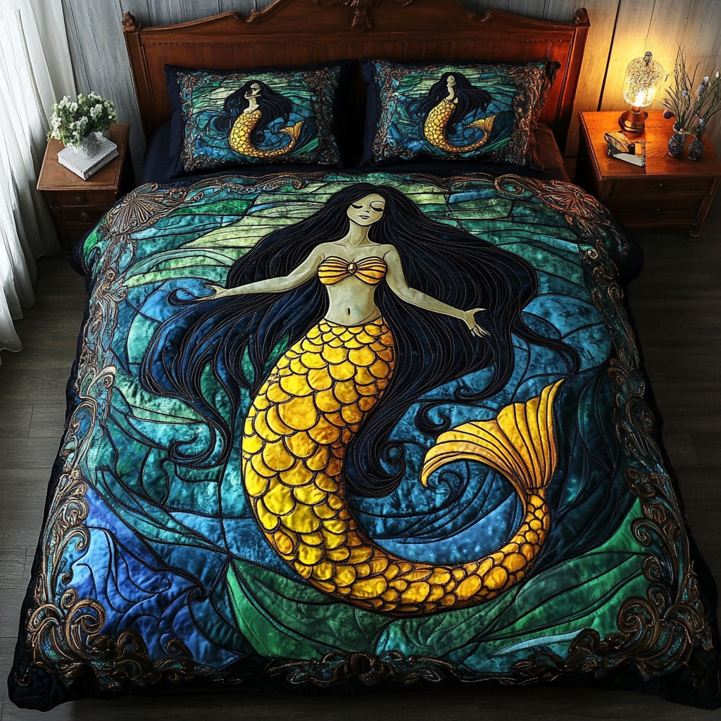 Mermaid Voyage Quilted Bedding Set Bed Decor Ideas Best Gifts For Mermaid Lovers