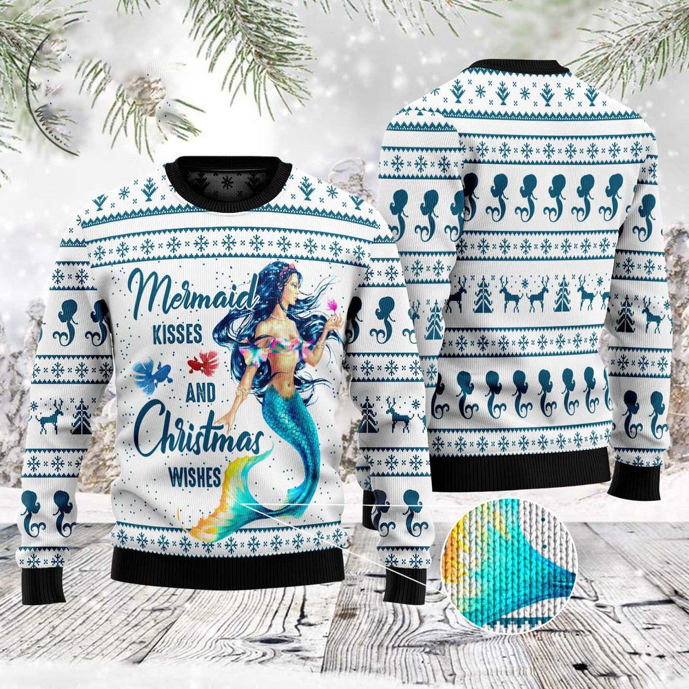 Mermaid Wishes Ugly Christmas Sweater Funny Ugly Christmas Sweater Gifts For Couples