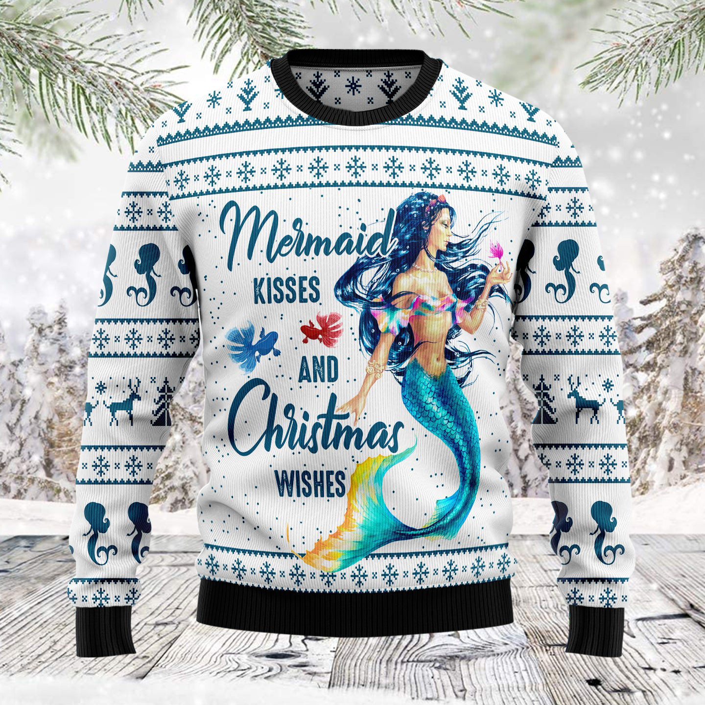 Mermaid Wishes Ugly Christmas Sweater Warm Clothing Christmas Gifts For Her