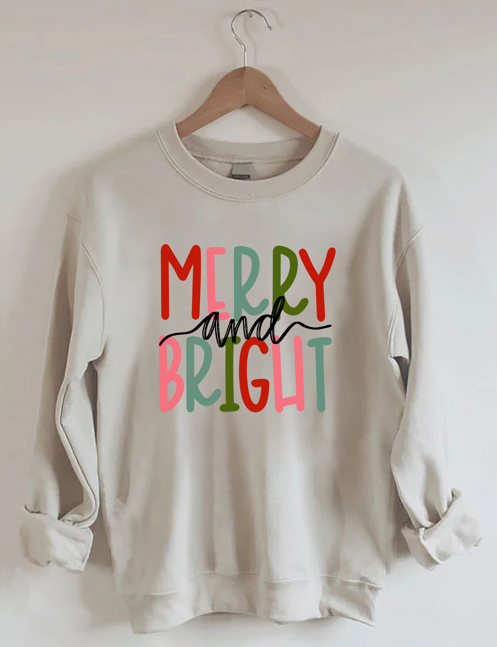 Merry And Bright Christmas Sweatshirt WInter Apparel Christmas Gifts For Girlfriend