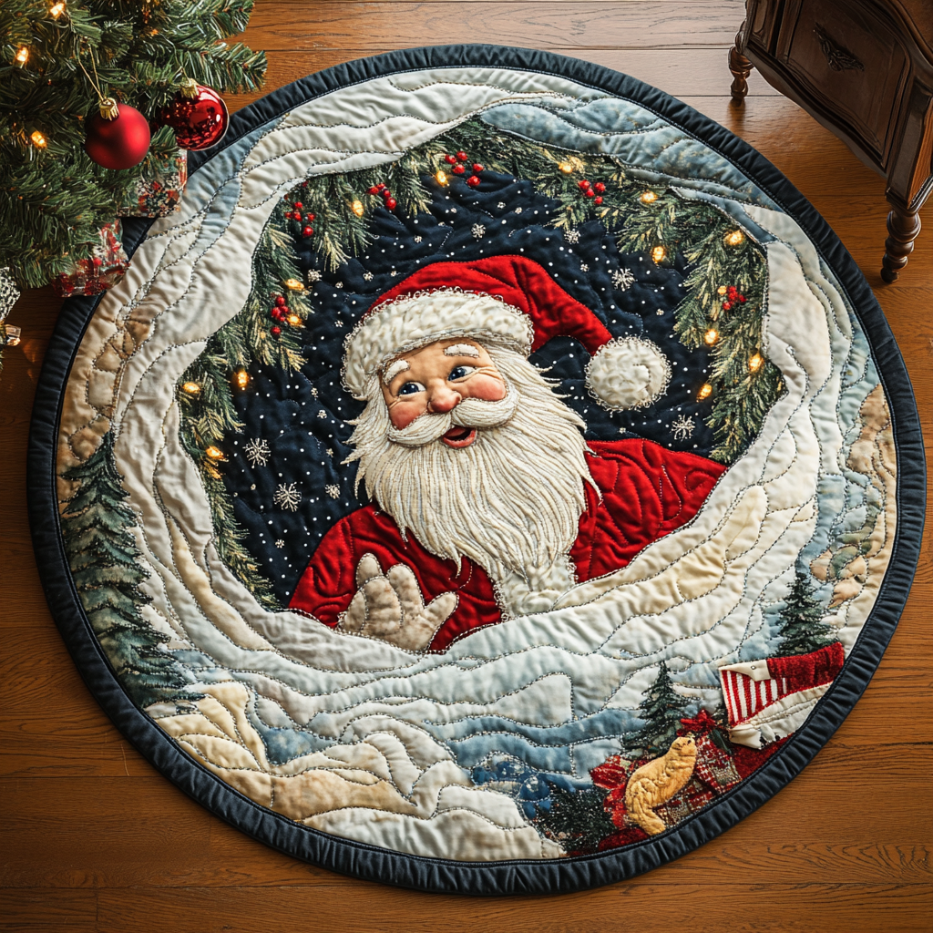Merry and Bright Quilted Round Mat Christmas Entryway Decor Secret Santa Gift Ideas For Friends