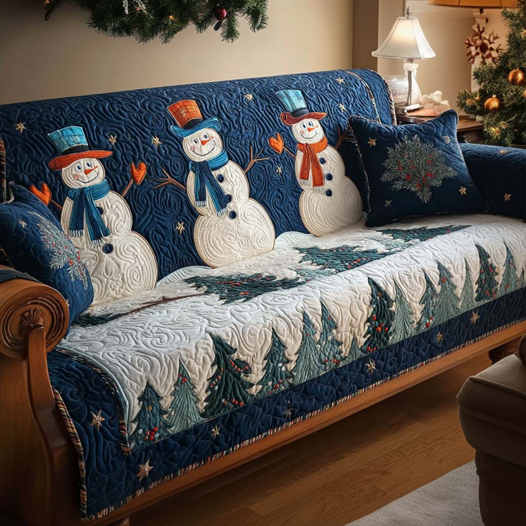 Merry and Bright Quilted Sofa Cover Christmas Family Room Decor Great Family Gifts