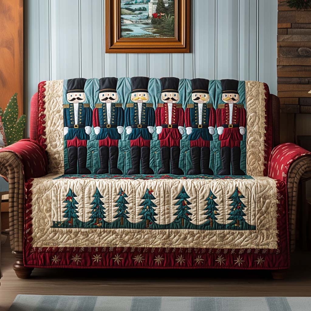 Merry and Bright Quilted Sofa Cover Holiday Living Room Decor Gifts For Family