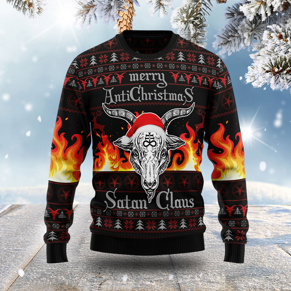 Merry Anti Christmas Satan Claus Ugly Christmas Sweater Dark Humour Christmas Jumpers