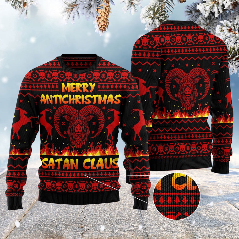 Merry Antichristmas Satan Claus Ugly Christmas Sweater Funny Ugly Christmas Sweater Gifts For Couples
