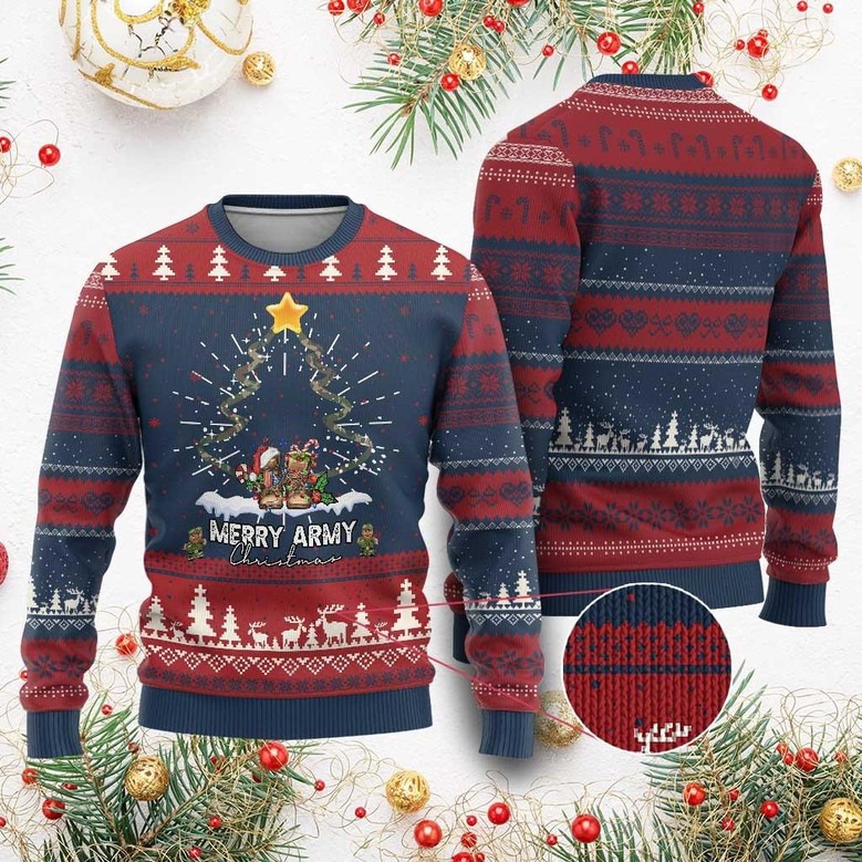 Merry Army Veteran Ugly Christmas Sweater Military Xmas Clothing Gifts For Veteran Dad