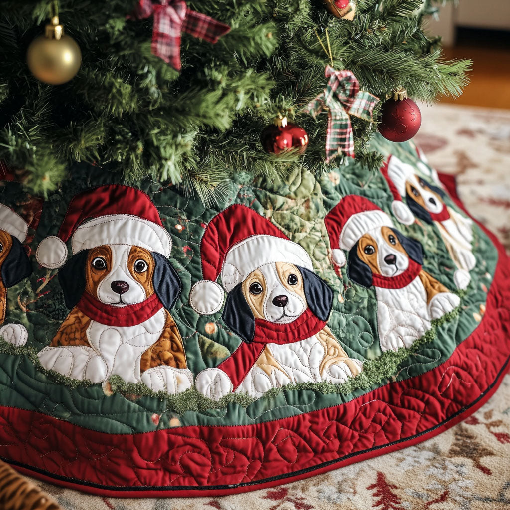 Merry Beagles Quilted Christmas Tree Skirt Holiday Tree Base Decoration