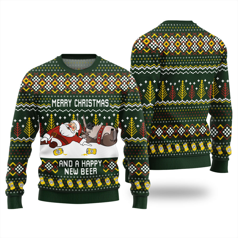 Merry Beermas Ugly Christmas Sweater For Men Heartwarming Christmas Gift Sweater for Him or Her